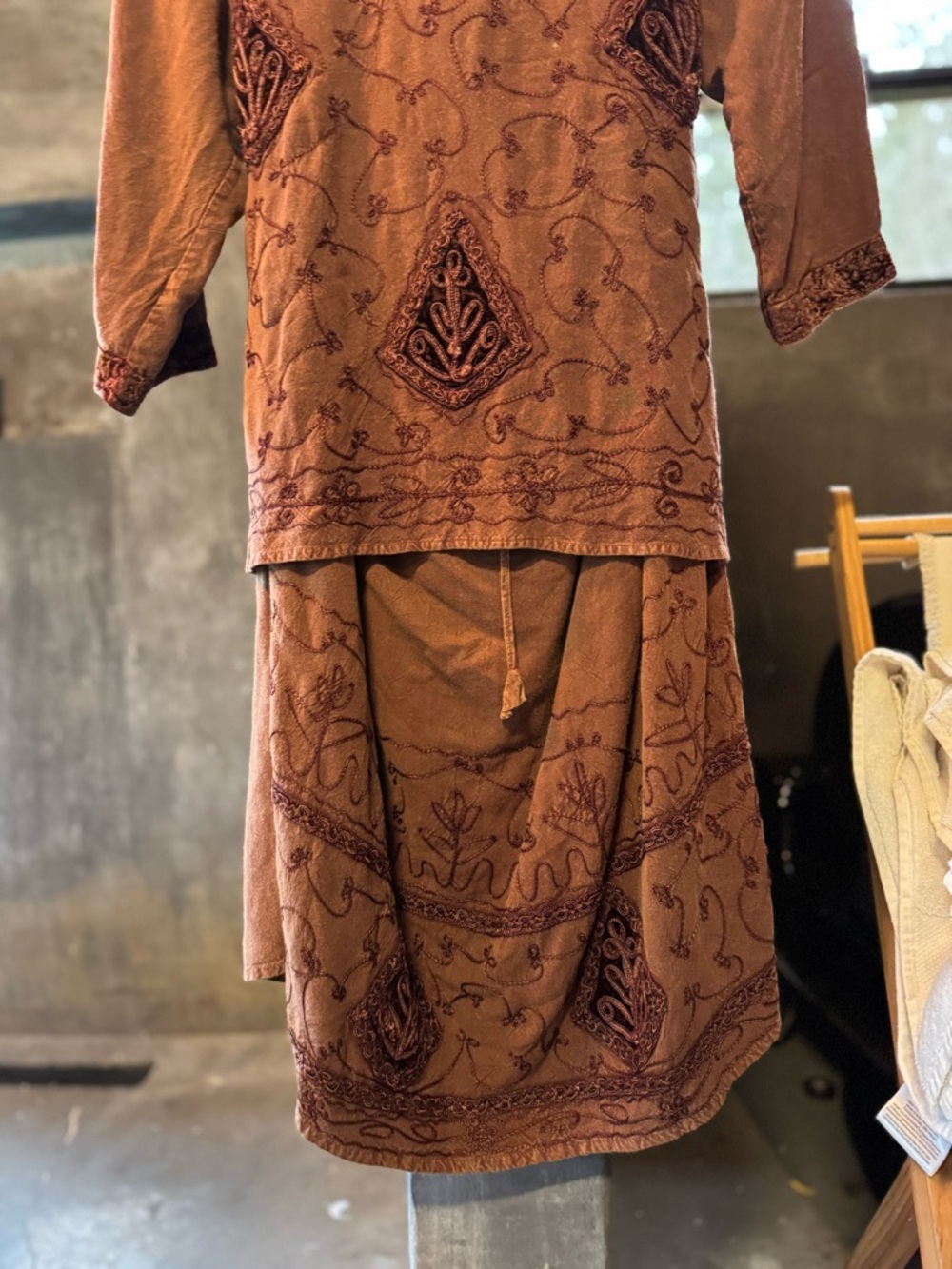 Embroidered Two-Piece Rust Brown Set - Picture 3 of 8